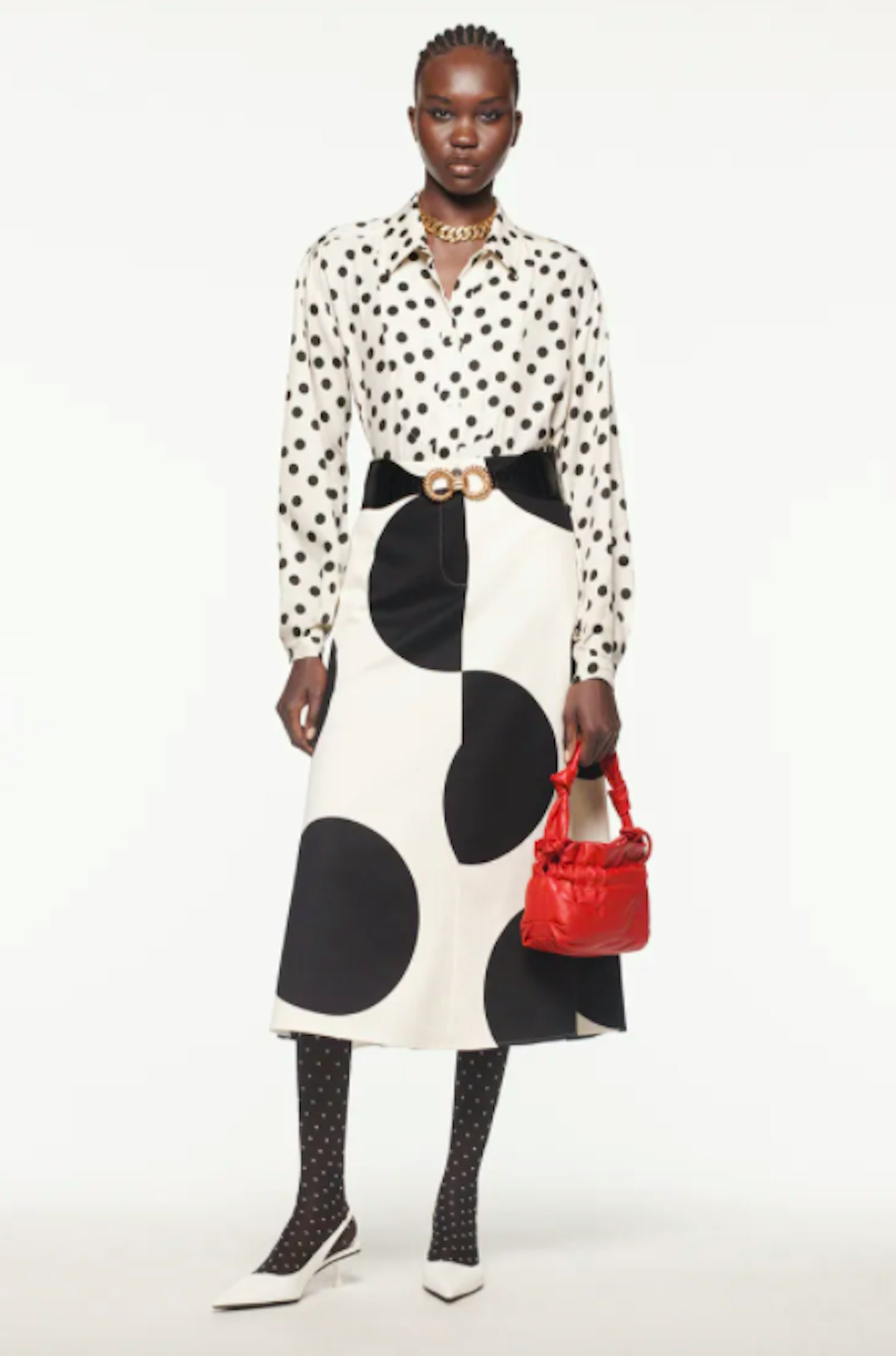 Polka dot midi skirt zara top